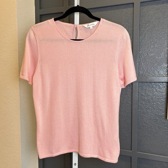 Oscar de la Renta Womens Pink Wool Cashmere Silk Blend Short Sleeve Top L NWOT - Picture 1 of 6